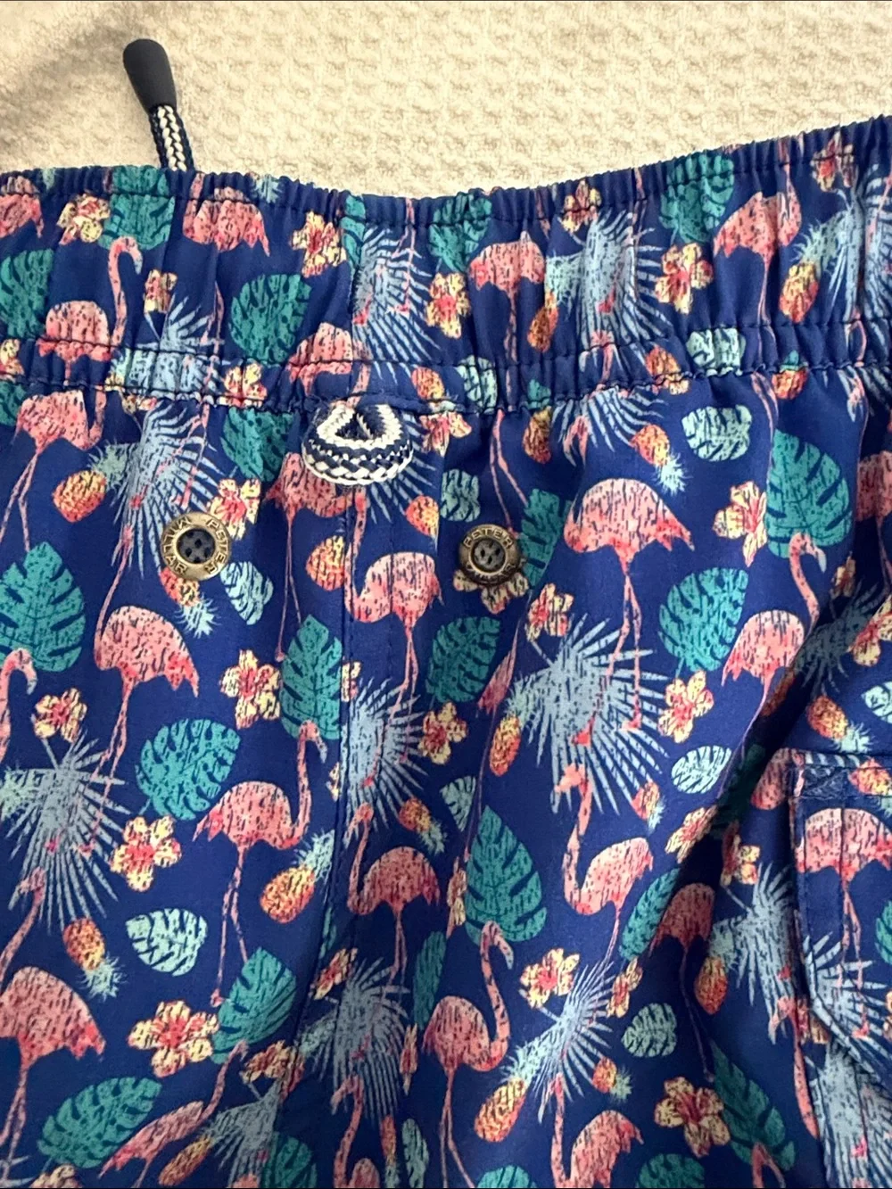 Peter Millar Navy Blue Flamingo & Leaf Hybrid Swim Shorts